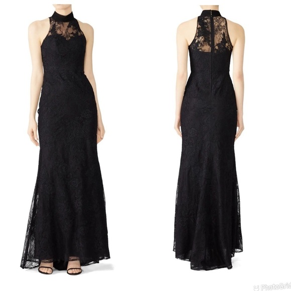 Badgley Mischka Black Lace Column Gown - Picture 1 of 7